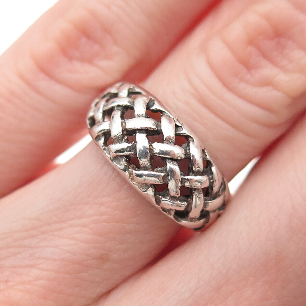 925 Sterling Silver Vintage Woven Oxidized Ring Size 6.25